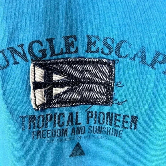 CANDA men medium cotton shirt, turquoise , contrast trim , patch added, coastal - Picture 10 of 10